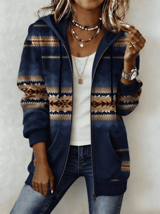 Women's Western Print Zip-Up Hoodie