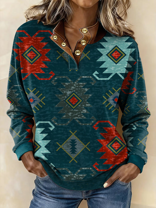 Women's Vintage Western Ethnic Aztec Pattern Casual Sweatshirt