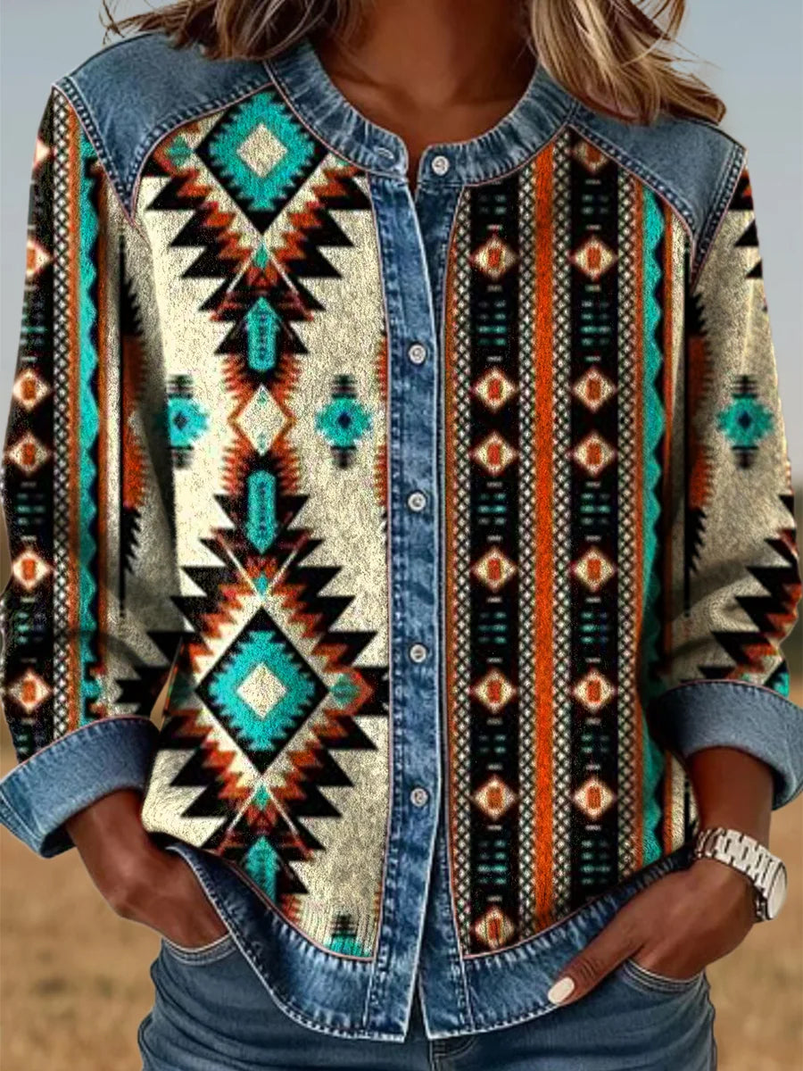Women's Vintage Western Ethnic Aztec Pattern Casual Top