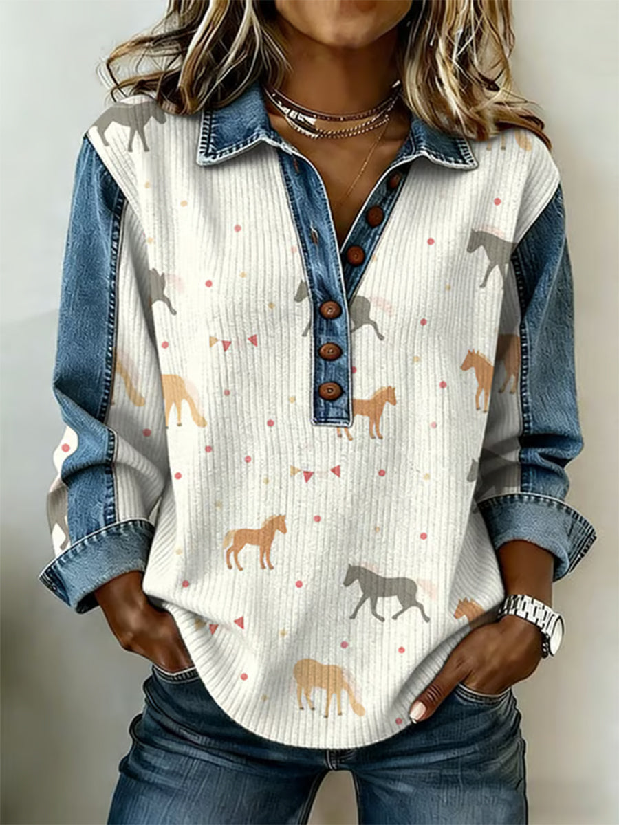 Women's Western Pattern Patchwork Art Sweatshirt