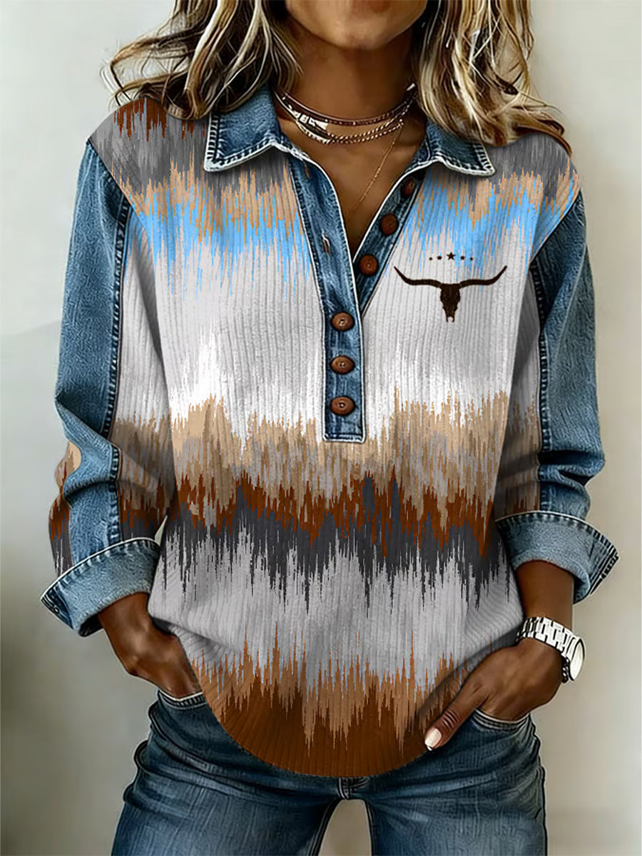 Women's Western Pattern Patchwork Art Sweatshirt