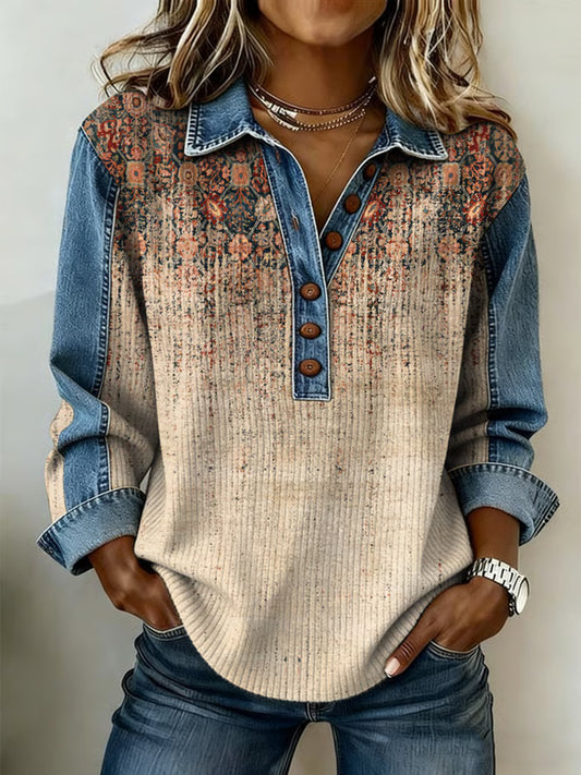 Women's Western Pattern Patchwork Art Sweatshirt