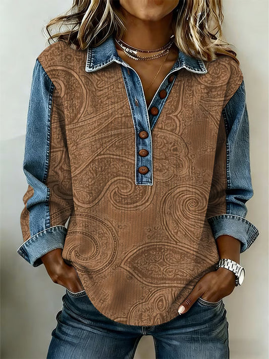 Women's Western Pattern Patchwork Art Sweatshirt