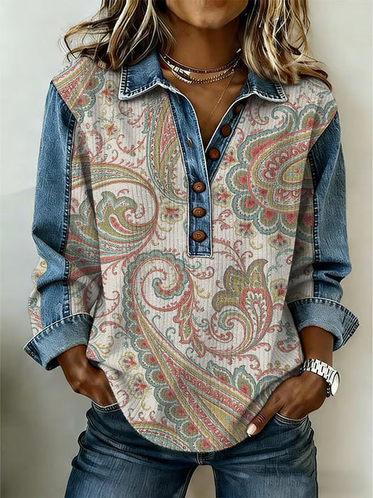 Women's Western Pattern Patchwork Art Sweatshirt