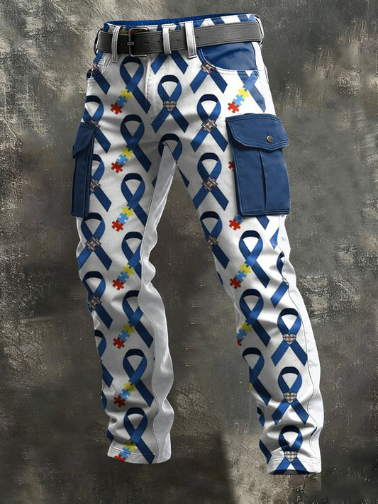 Men's Prostate Cancer Print Retro Art Casual Workwear Trousers