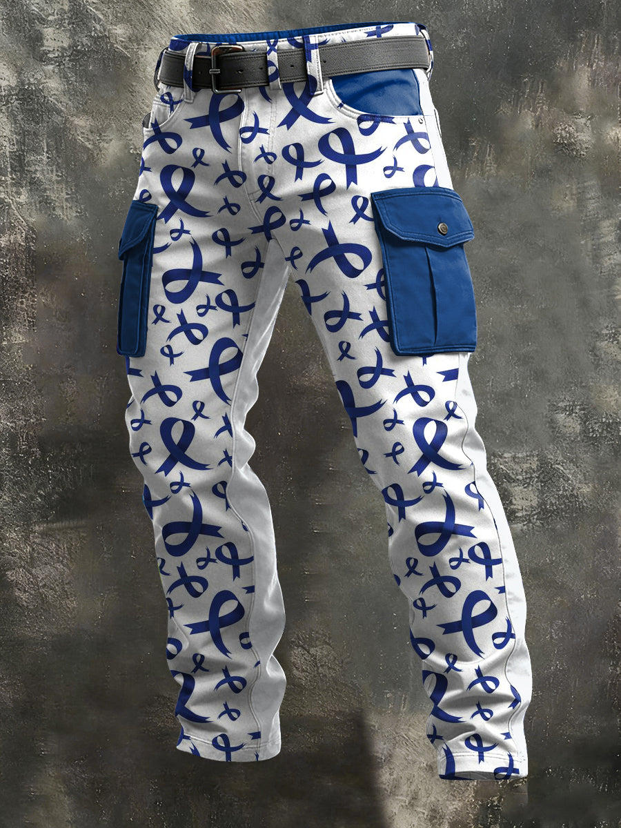 Men's Prostate Cancer Print Retro Art Casual Workwear Trousers