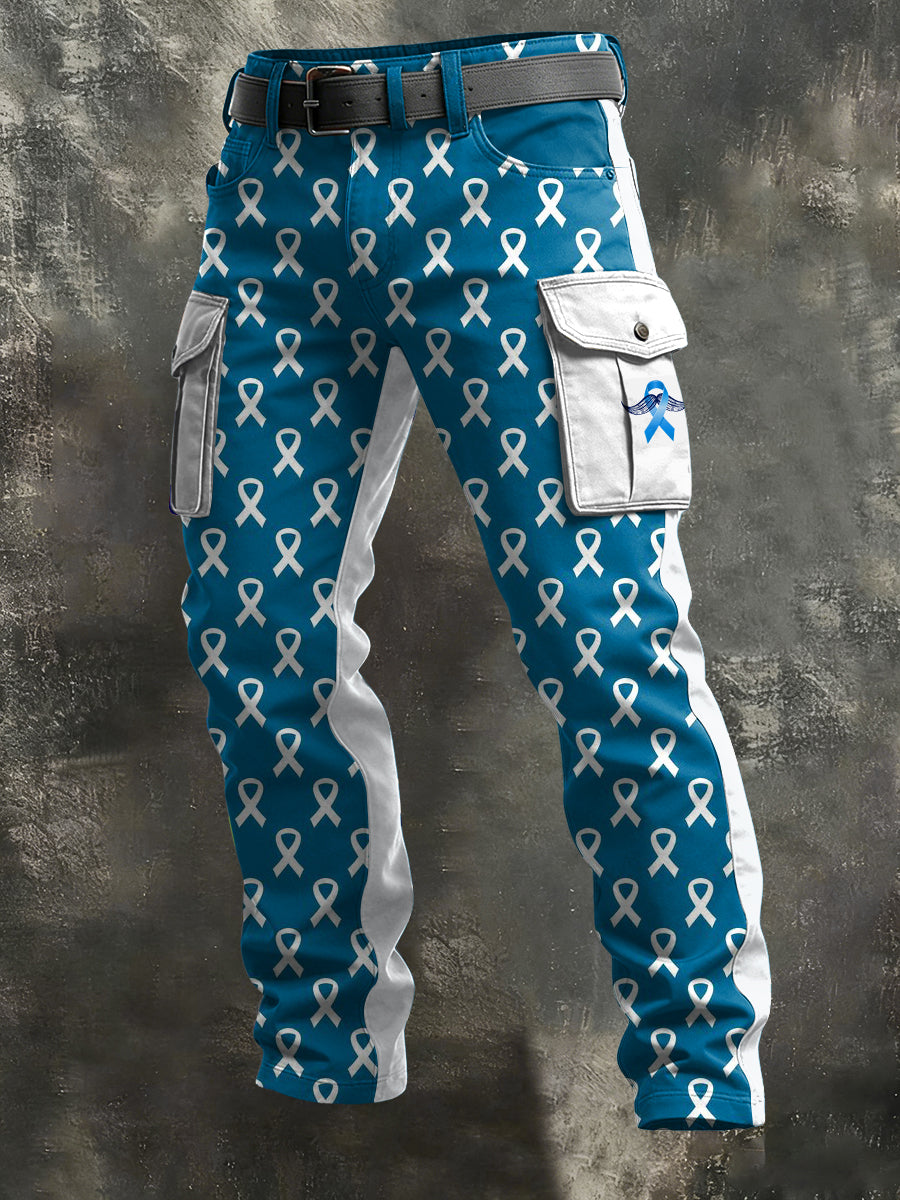 Men's Prostate Cancer Print Retro Art Casual Workwear Trousers