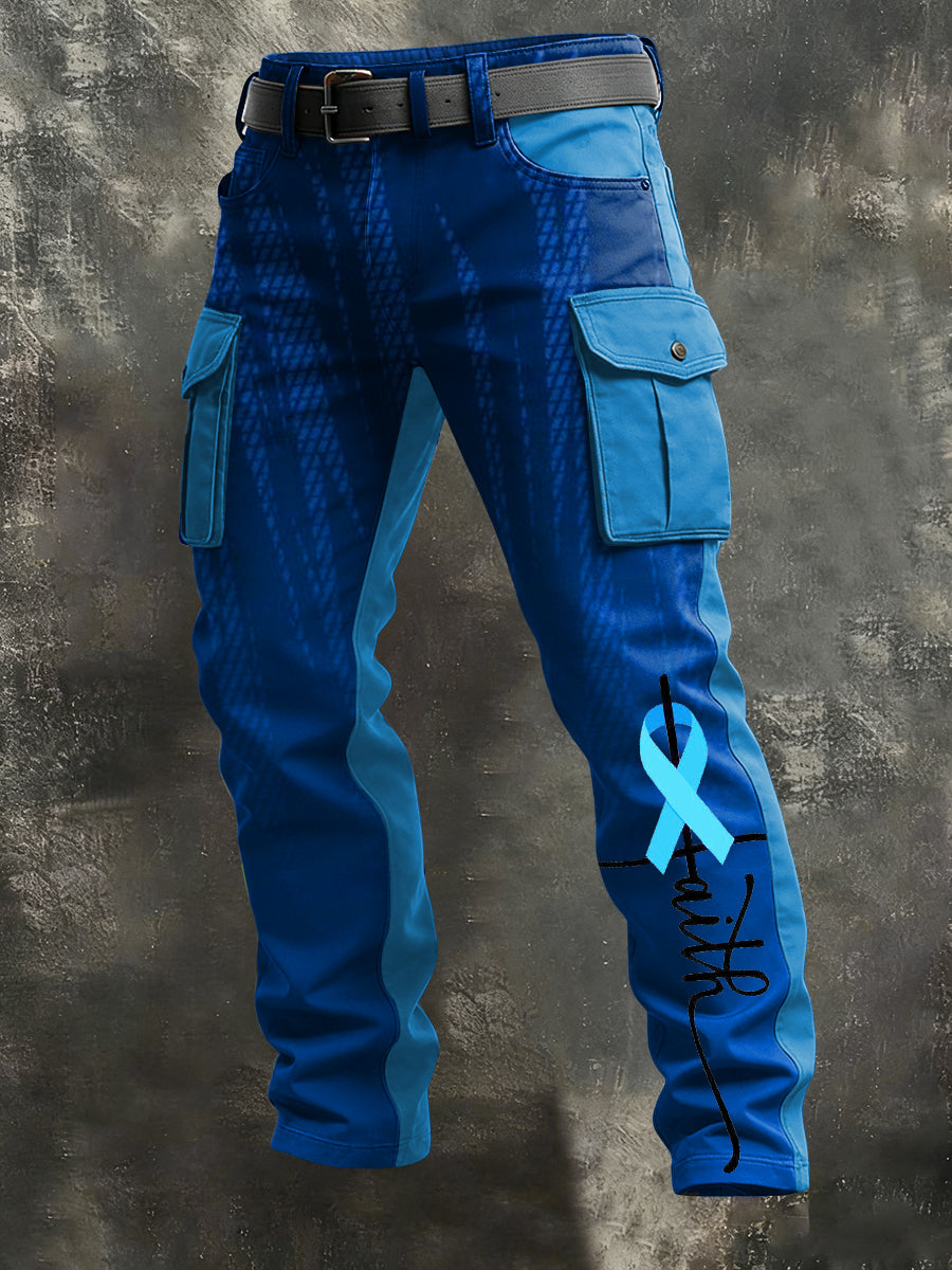 Men's Prostate Cancer Print Retro Art Casual Workwear Trousers