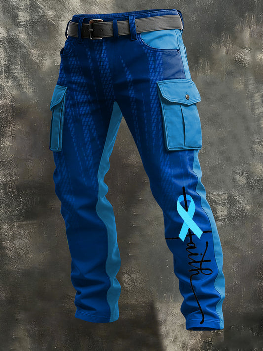 Men's Prostate Cancer Print Retro Art Casual Workwear Trousers