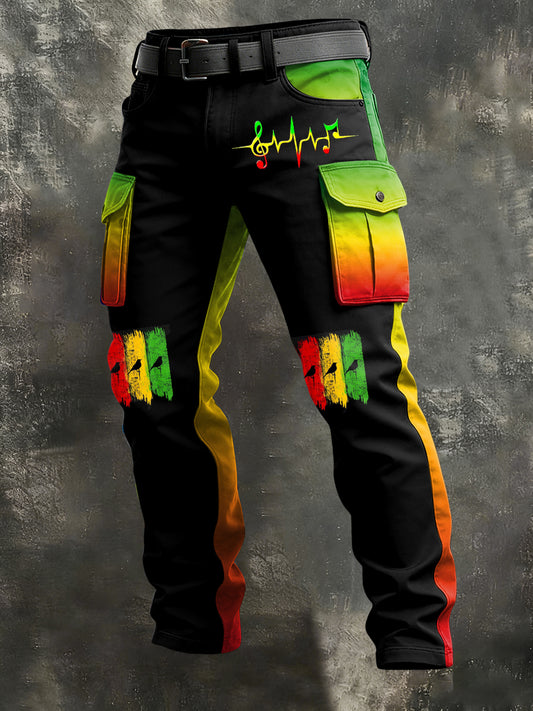 Men's Reggae Print Retro Art Casual Workwear Trousers