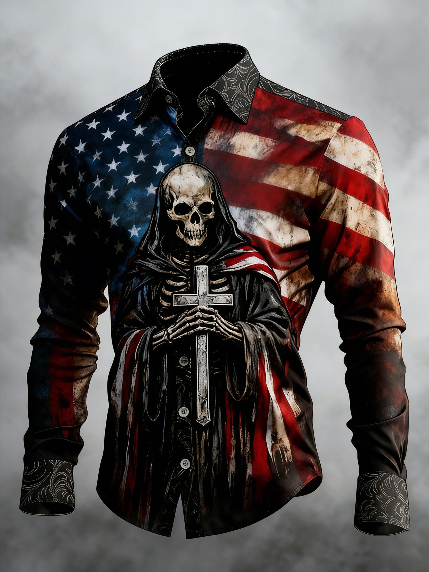 Men's Skull Faith Cross Printed Shirt