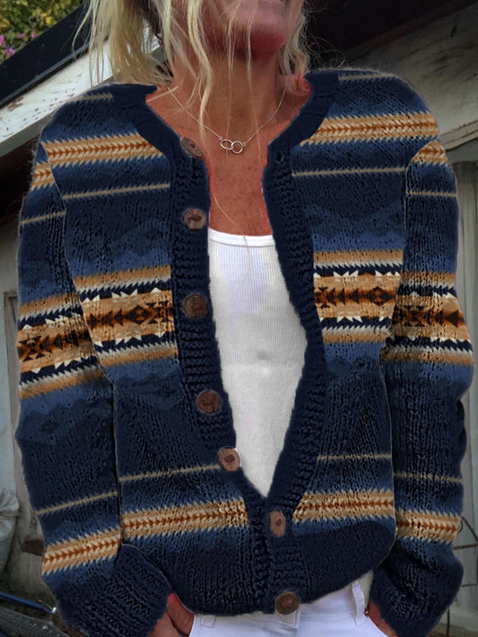 Women's Western Pattern Print Cardigan-Style Knit Jacket
