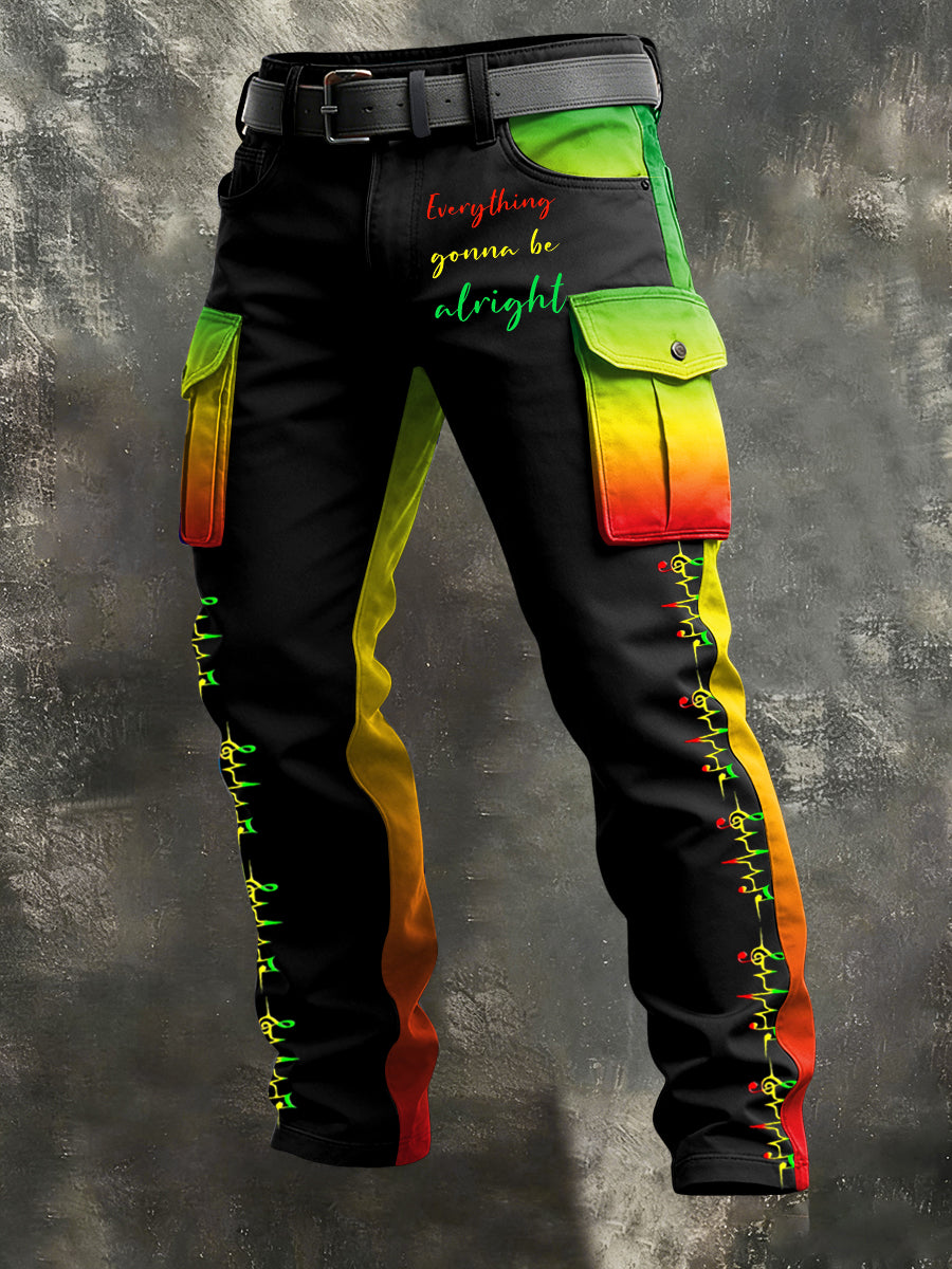 Men's Reggae Print Retro Art Casual Workwear Trousers