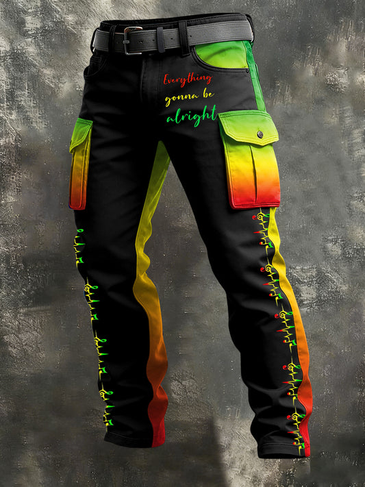 Men's Reggae Print Retro Art Casual Workwear Trousers