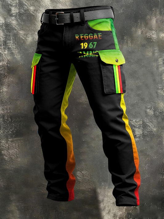 Men's Reggae Print Retro Art Casual Workwear Trousers