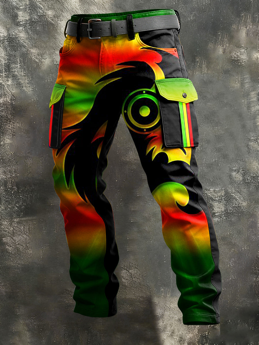 Men's Reggae Print Retro Art Casual Workwear Trousers