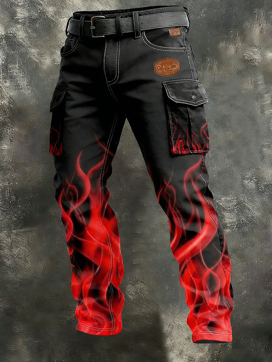 Men's Business-Style Flame Print Retro Art Casual Workwear Trousers