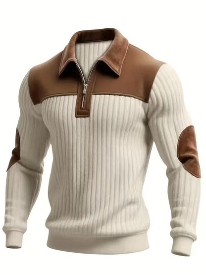 Men's Warm Colorblock Casual Zipper Pullover