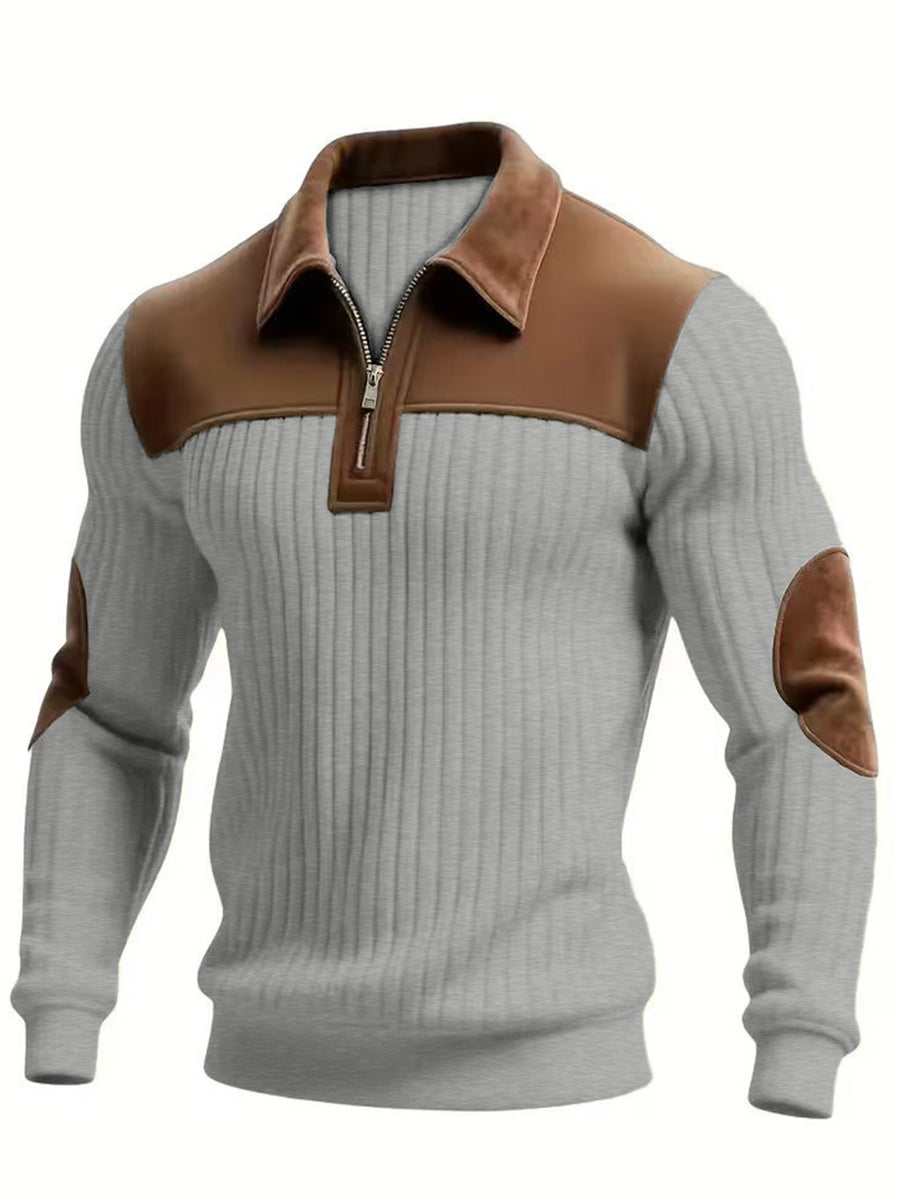 Men's Warm Colorblock Casual Zipper Pullover