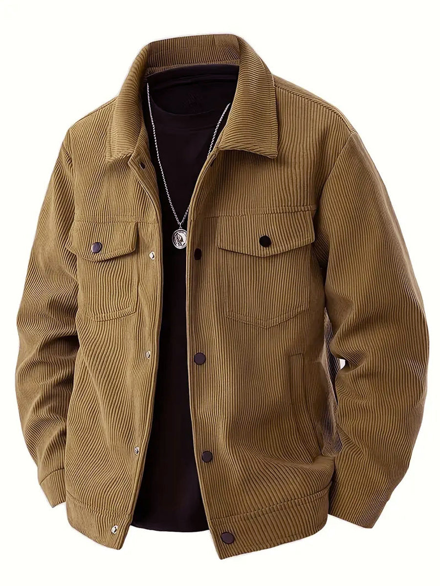 Men's Warm Solid Color Corduroy Casual Jacket