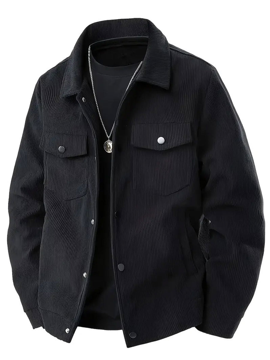 Men's Warm Solid Color Corduroy Casual Jacket