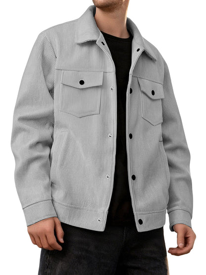 Men's Warm Solid Color Corduroy Casual Jacket