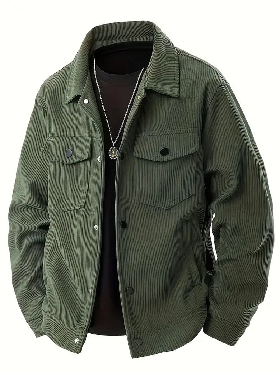 Men's Warm Solid Color Corduroy Casual Jacket