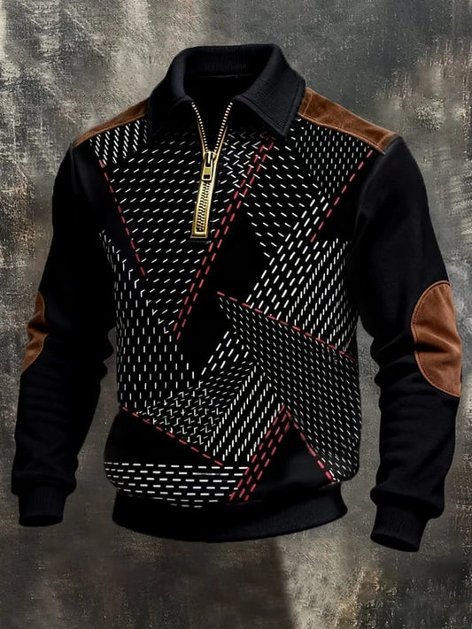 Men's Retro Casual Printed Zipper Sweatshirt