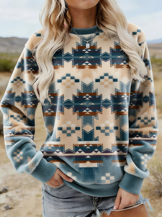 Women's Vintage Western Aztec Pattern Casual Flannel sweatshirt