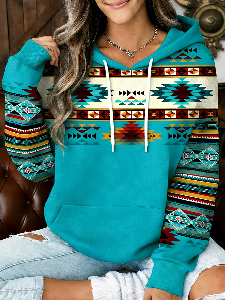 Women's Vintage Western Ethnic Aztec Pattern CasualHoodie