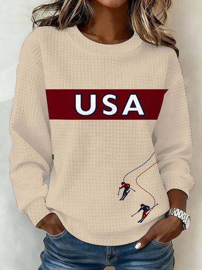 Women's Winter Sports 2026 Skiing Printed Sweatshirt