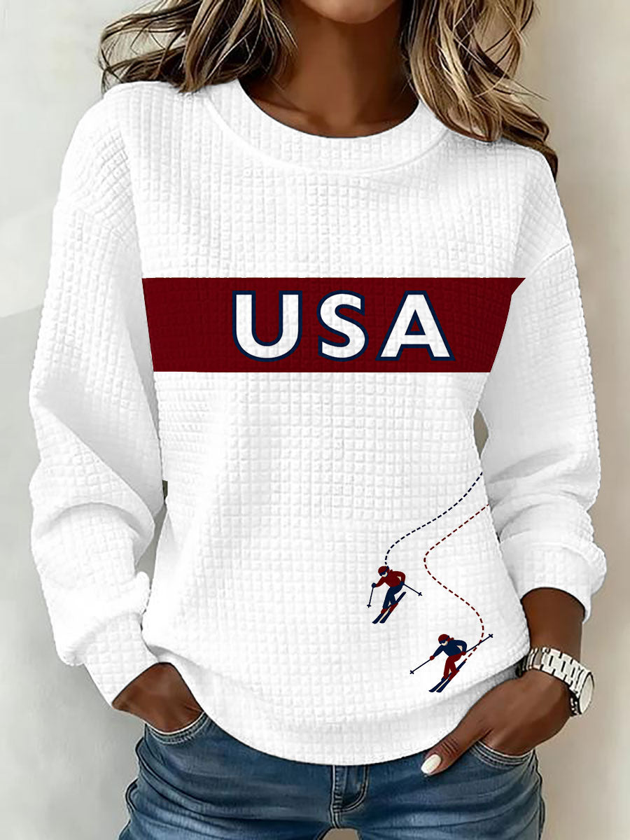 Women's Winter Sports 2026 Skiing Printed Sweatshirt