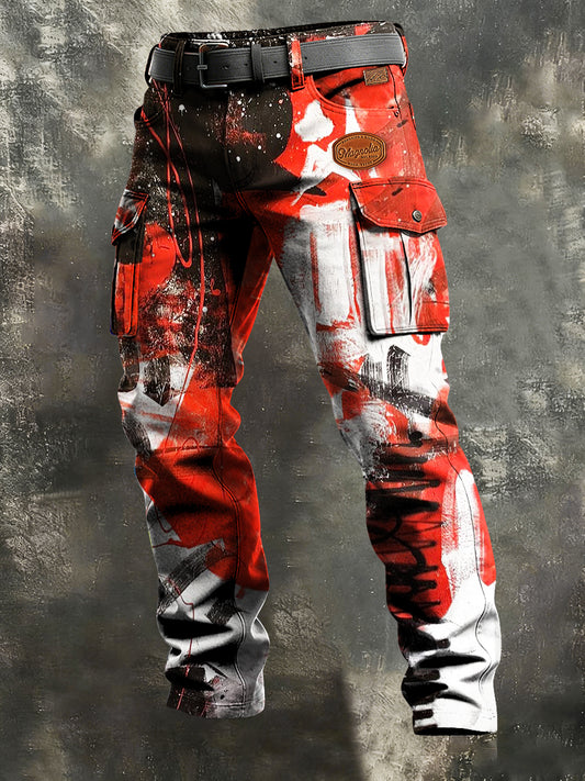 Men's Vintage Business spray Print Retro Art Casual Workwear Trousers