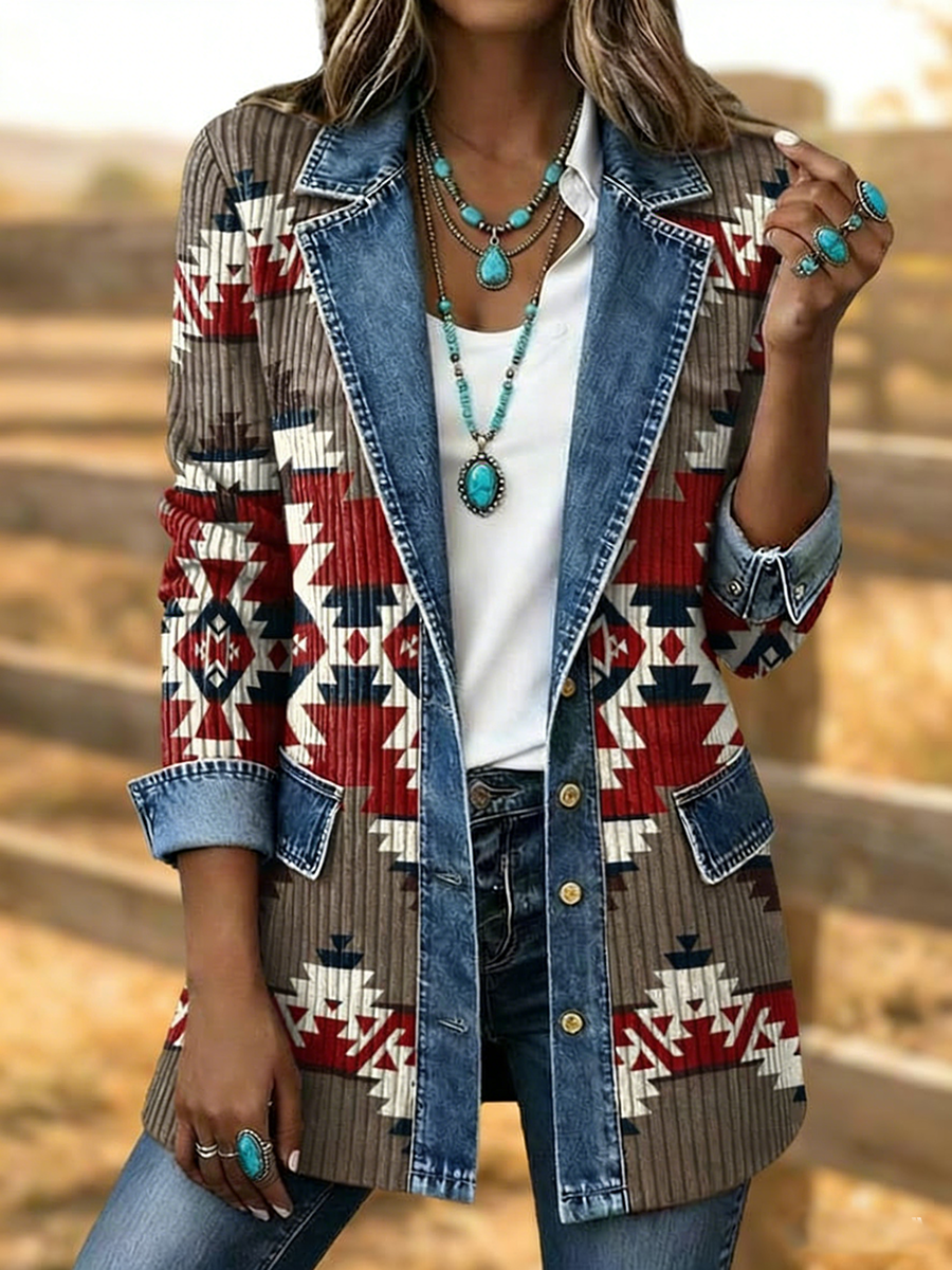 Women's Western Pattern Printed Vintage Blazer