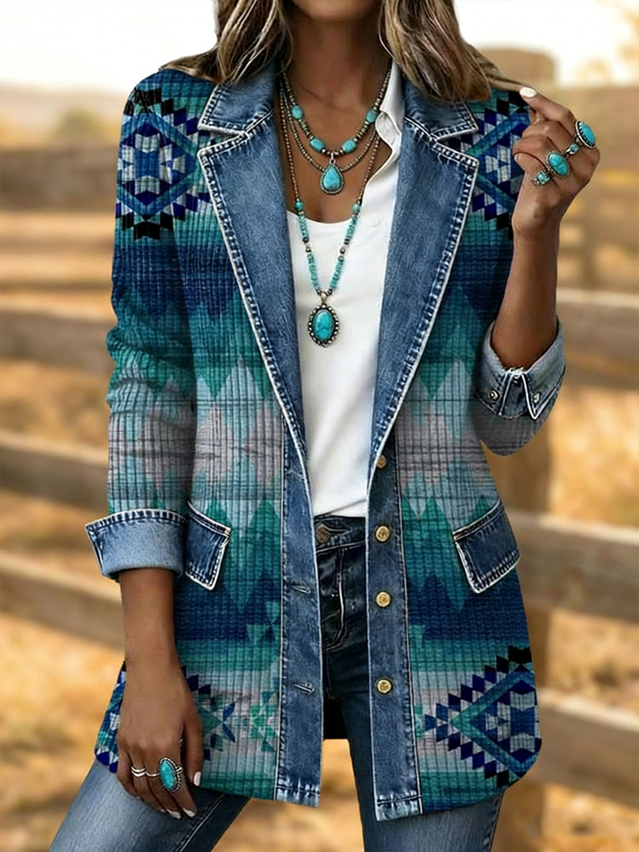 Women's Western Pattern Printed Vintage Blazer