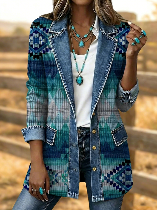 Women's Western Pattern Printed Vintage Blazer