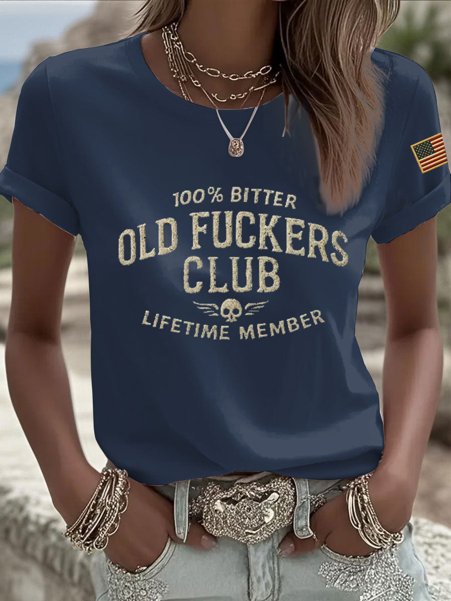 Women's Old Fuckers Club Printed Casual T-Shirt