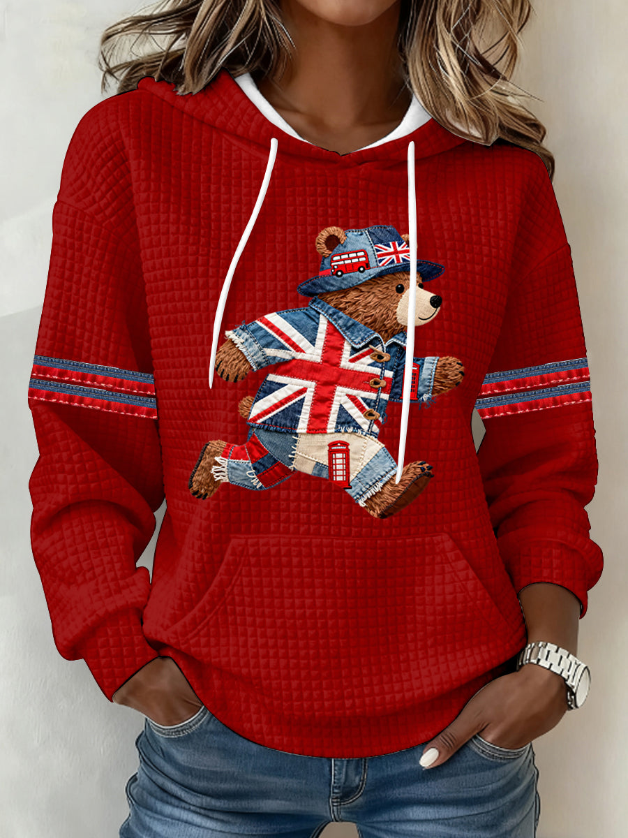 Women's British Style Print Large-sized Hooded Sweatshirt