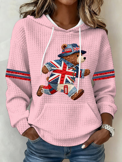 Women's British Style Print Large-sized Hooded Sweatshirt