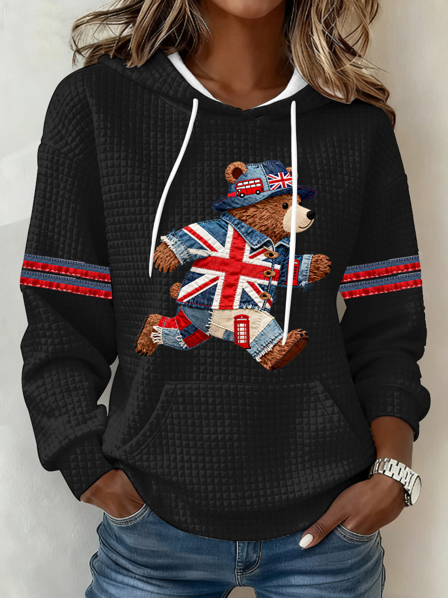 Women's British Style Print Large-sized Hooded Sweatshirt