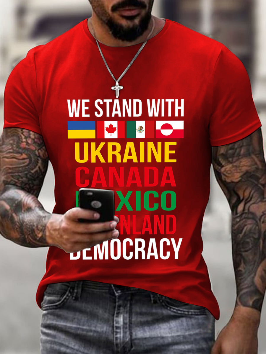 Men's We Stand with Ukraine, Canada, Mexico, Greenland Print T-Shirt