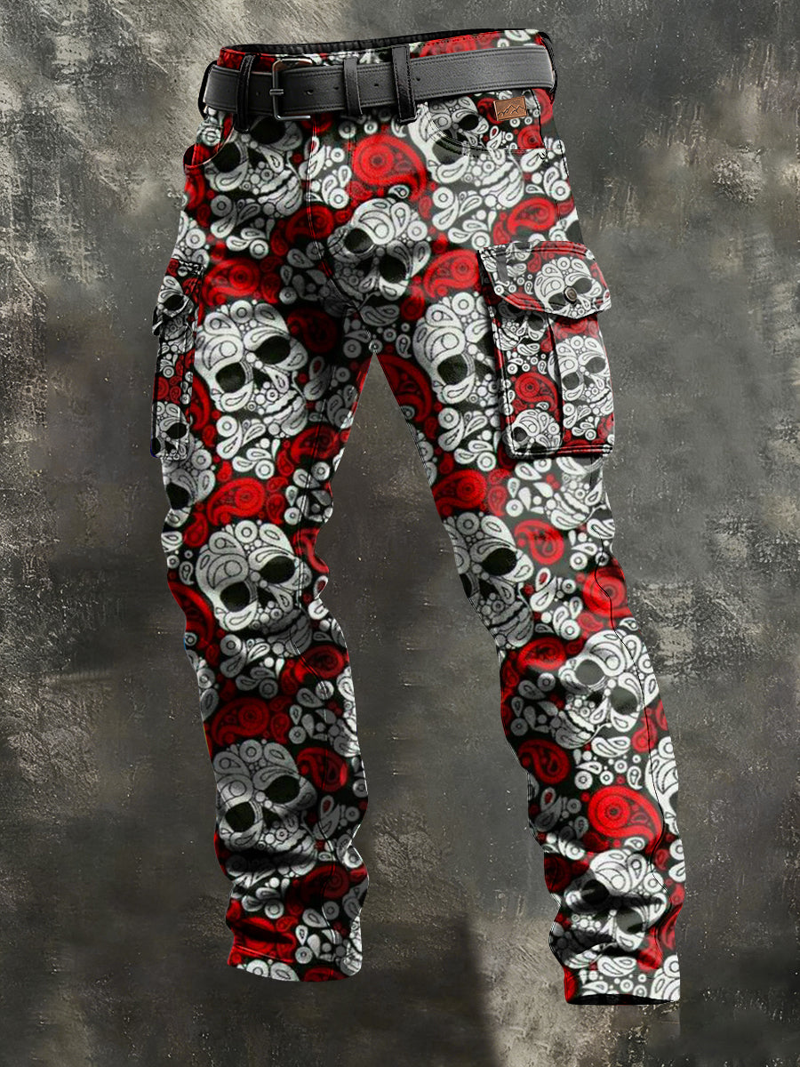 Men's Retro Vacation Business Art Skull Print Casual Workwear Trousers