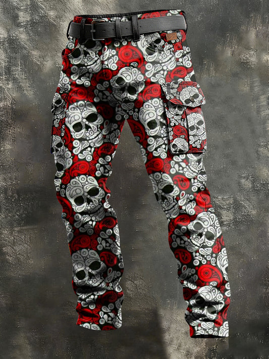 Men's Retro Vacation Business Art Skull Print Casual Workwear Trousers