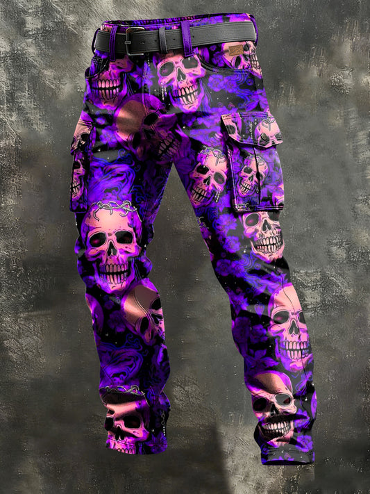 Men's Retro Vacation Business Art Skull Print Casual Workwear Trousers