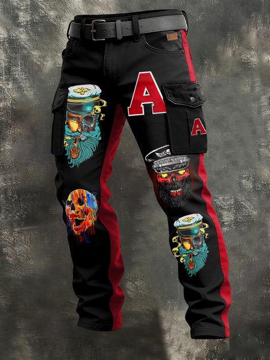 Men's Retro Vacation Business Art Skull Print Casual Workwear Trousers