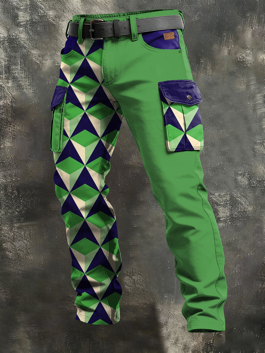 Men's Retro Vacation Business Art Print Casual Workwear Trousers