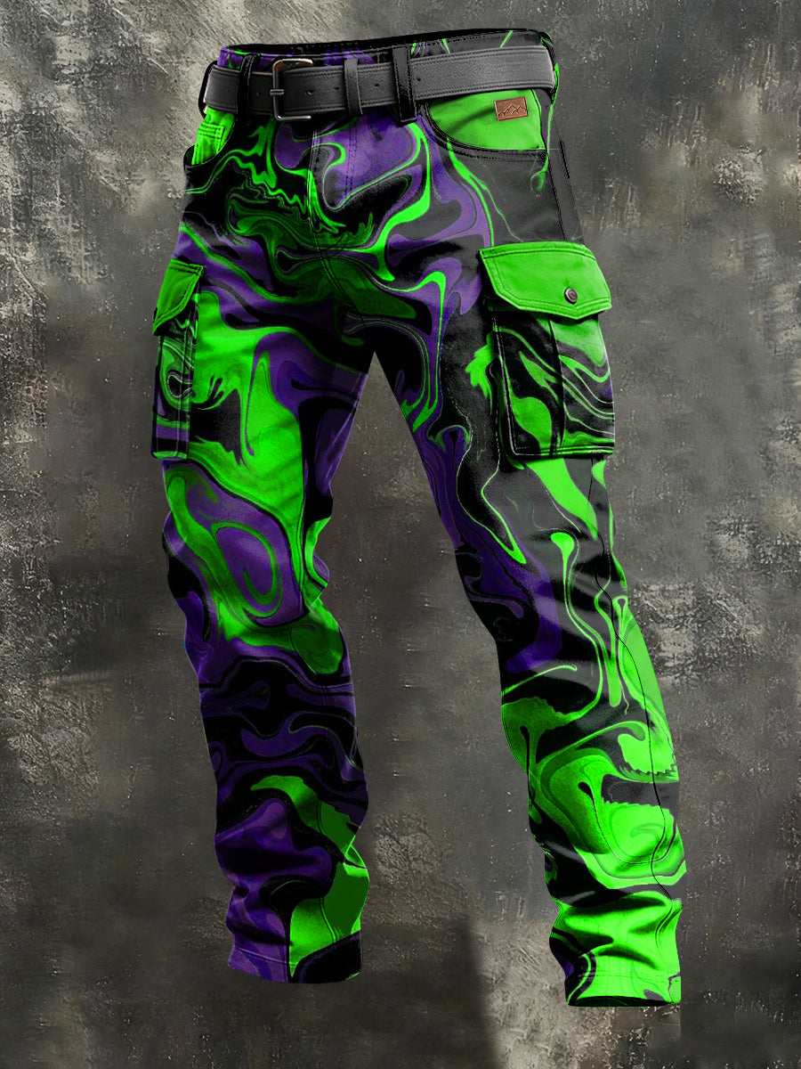 Men's Retro Vacation Business Art Print Casual Workwear Trousers