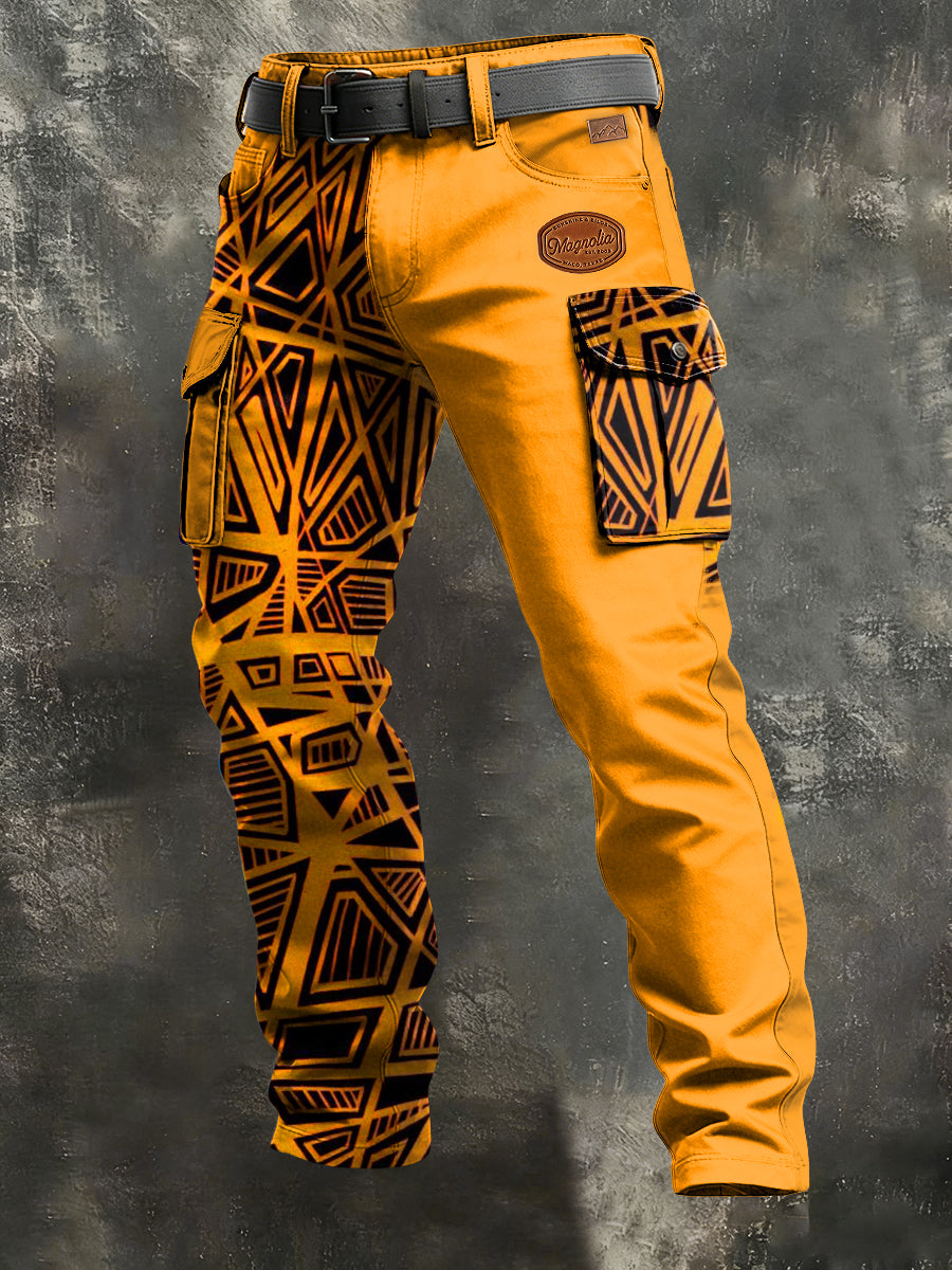 Men's Retro Vacation Business Art Print Casual Workwear Trousers