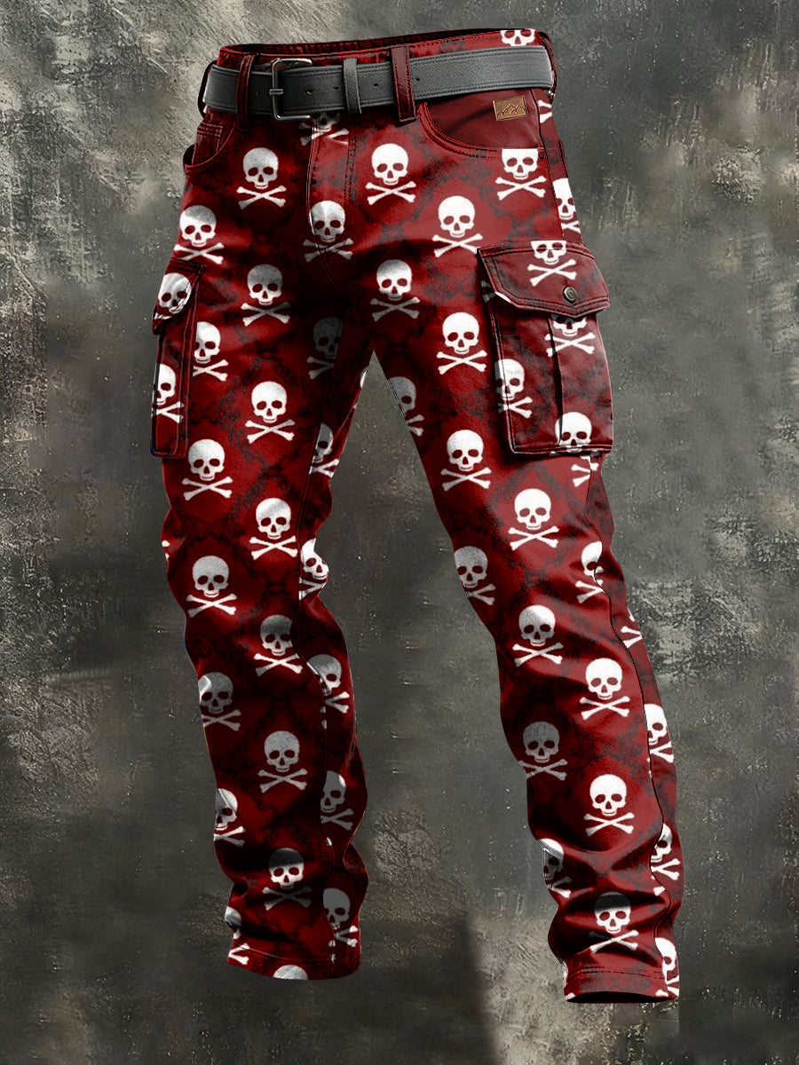Men's Retro Vacation Business Art Skull Print Casual Workwear Trousers