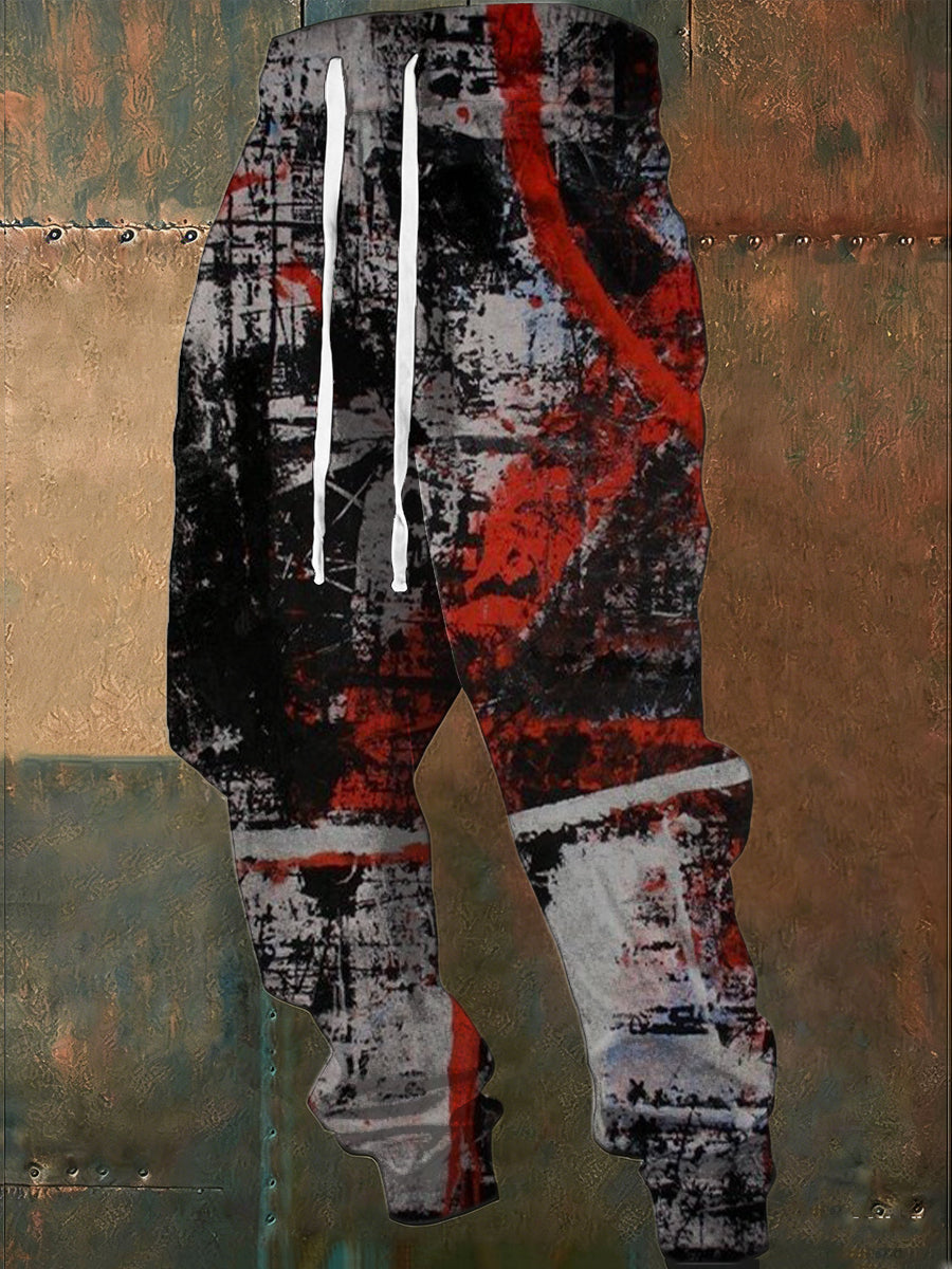 Men's Edgy Black-Red Abstract Graffiti Sweatpants